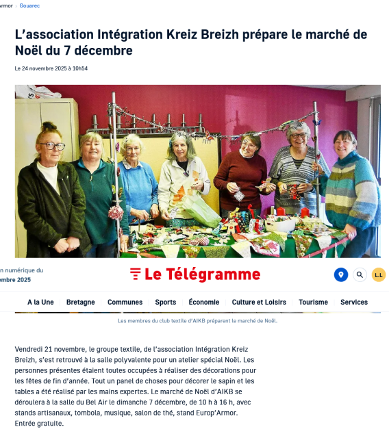 Screenshot 2025 11 27 at 17 14 10 L’association Intégration Kreiz Breizh prépare le marché de Noël du 7 décembre Le Télégramme
